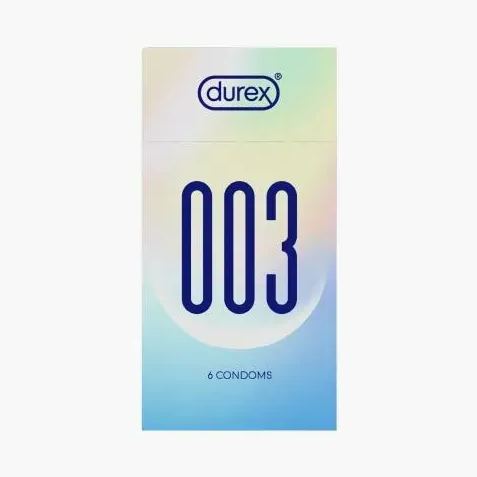 Durex 003 PU 超薄安全套，Easy-On™ 設計，內含儲精袋，加倍潤滑，親密更順滑，經 ISO 認證。