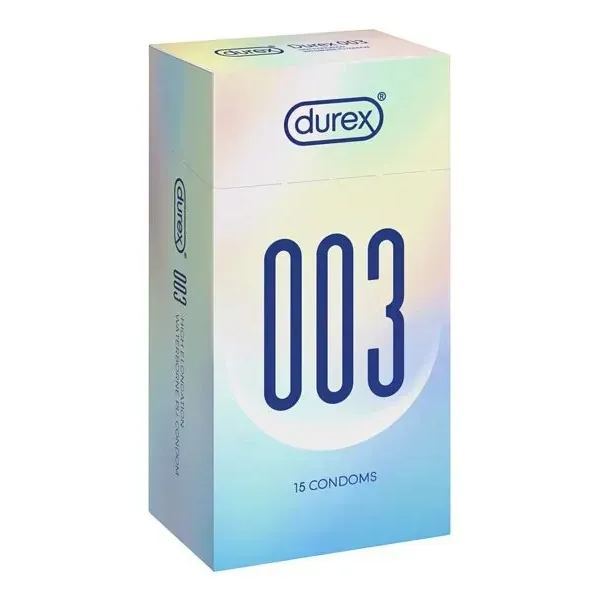 Durex 003 PU 超薄安全套，Easy-On™ 設計，內含儲精袋，加倍潤滑，親密更順滑，經 ISO 認證。