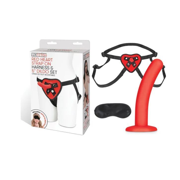 Lux Fetish 穿戴式假陽具 5'' 套裝，適合初學者，包含可調式心形設計背帶和5英寸矽膠假陽具。