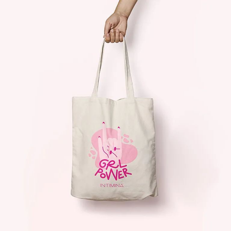 INTIMINA GIRL POWER 帆布手提袋，紫色設計，展現自信與力量，適合日常使用。