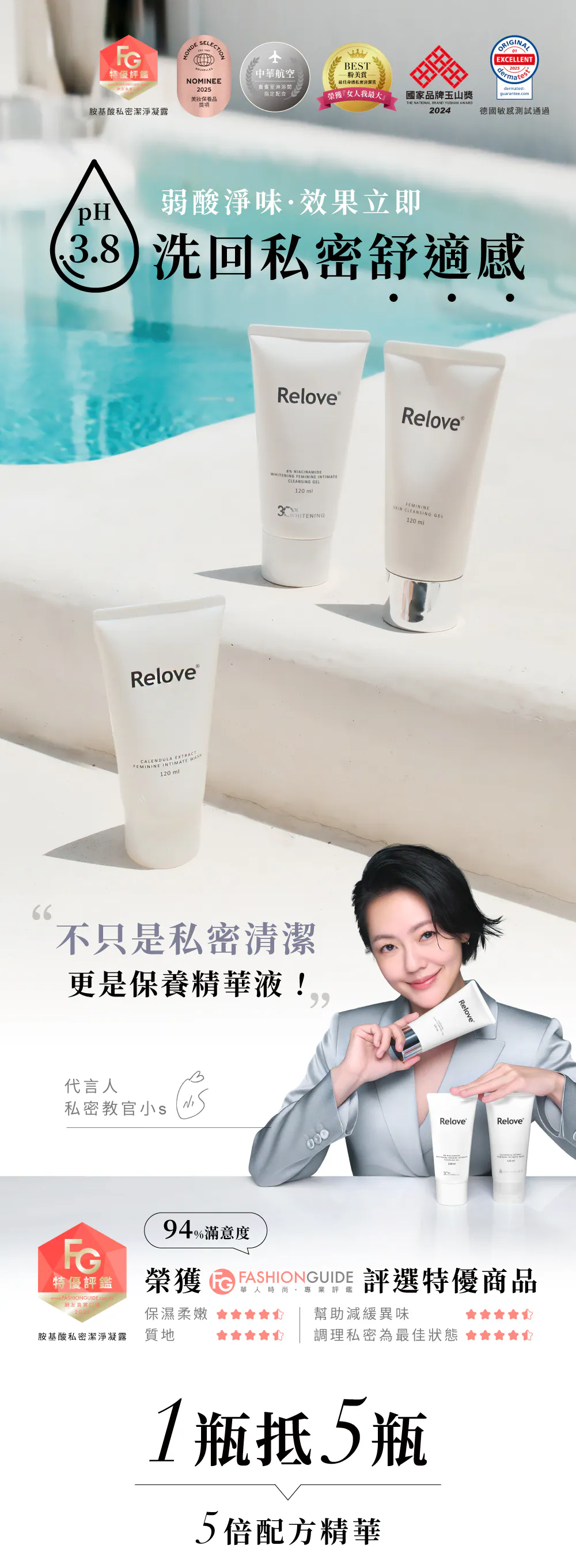 Relove 8% 菸鹼醯胺美白私密潔淨凝露 120ml