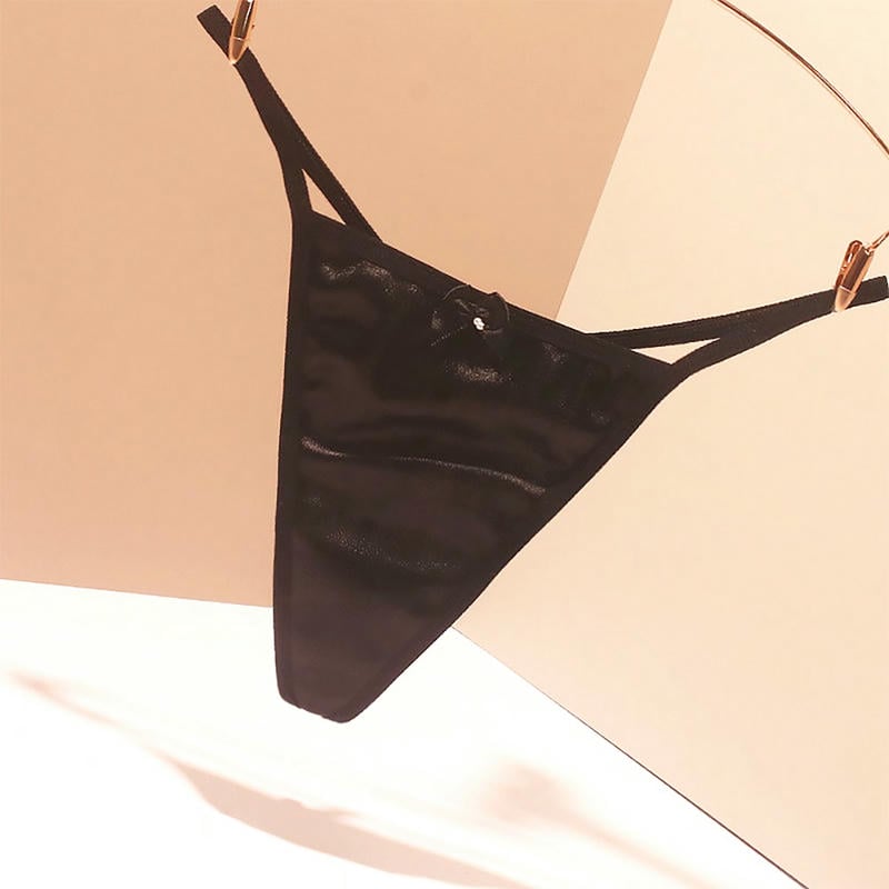 Garden Costume GB-794 迷你珍珠裝飾黑色情趣內褲 情趣內衣 正面展示