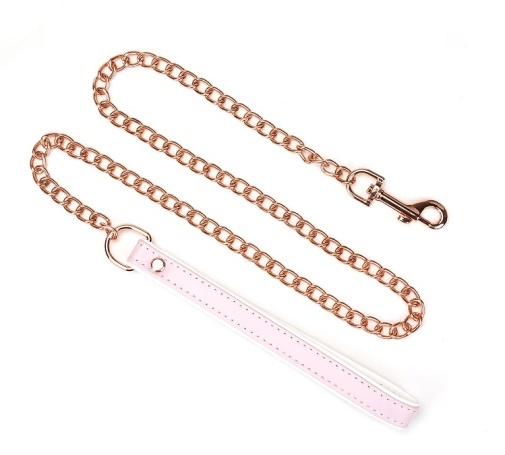 粉紅色山羊皮頸圈，搭配玫瑰金牽引繩，提供完美的BDSM束縛體驗。