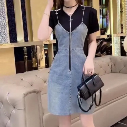 レイヤードスタイルデニムワンピース