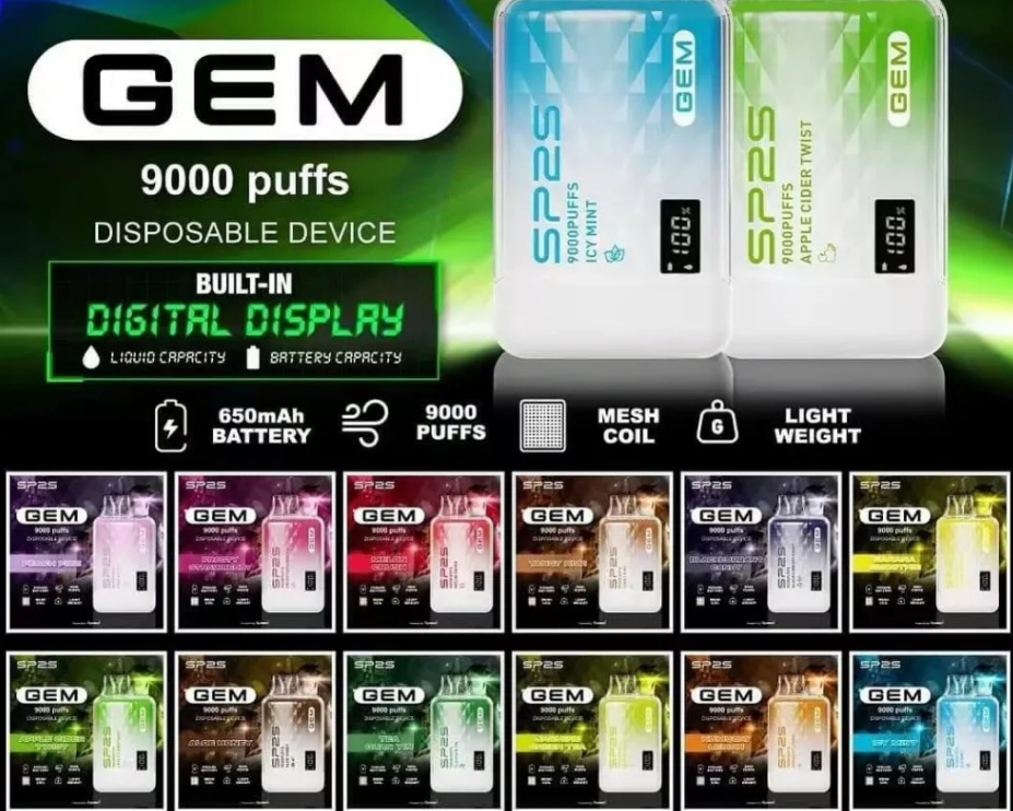【 SP2S 拋棄式9000口】原廠SP2S GEM 9000口一次性電子煙 液晶屏電亮顯示 Type-C 可充電