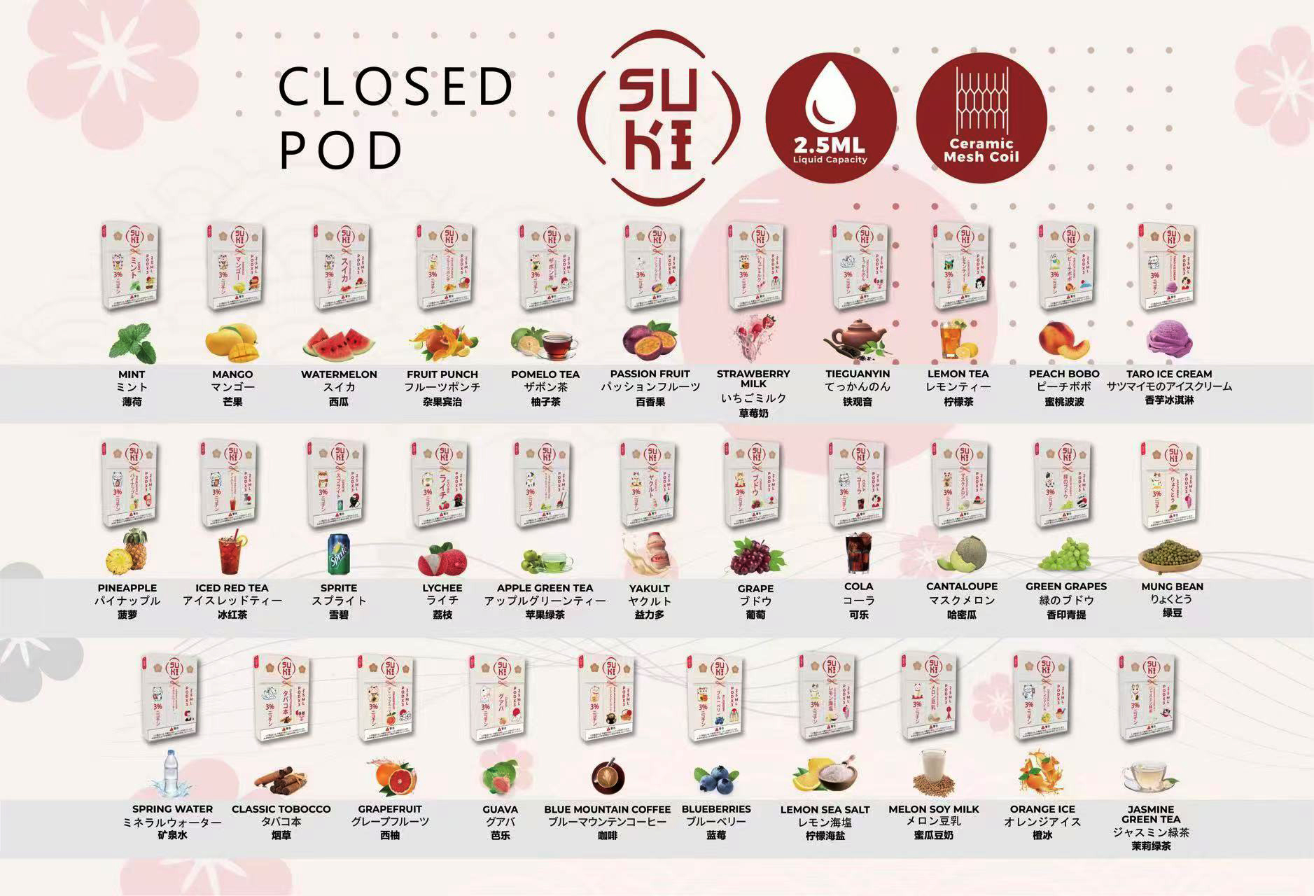 【SUKI 日本原裝進口 一代通用菸彈】3入裝大容量煙彈 2.5毫升 25種口味 | 支援Relx 、魅嗨 、哩亞LIA 、SP2S 、梟客 、喜貝、lana等一代品牌電子煙主機