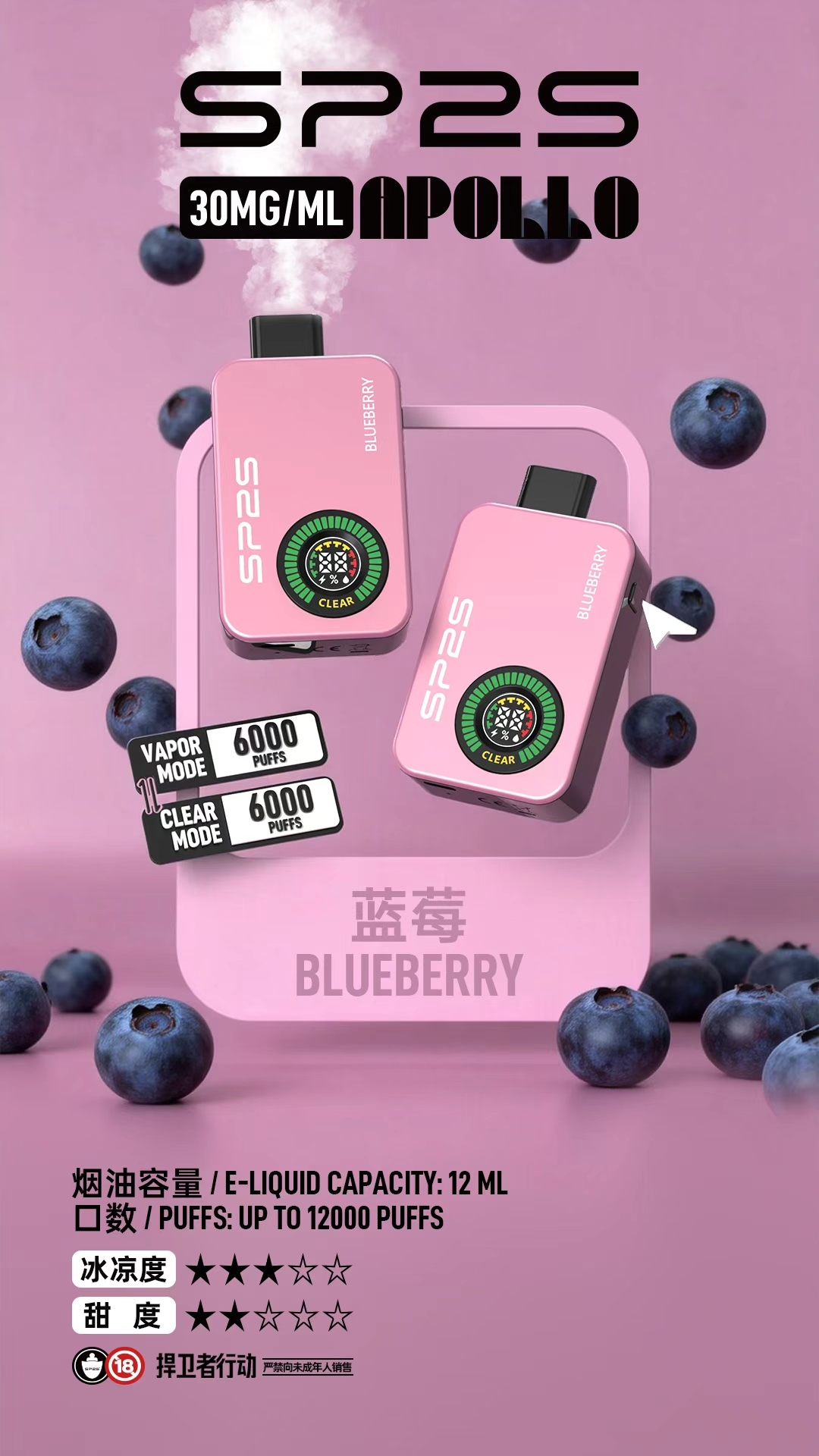 【SP2S 12000口 抛棄式電子煙】雙模式（有煙& 無煙）新款 6ml+6ml 雙倉大容量一次性電子煙 | SP2S思博瑞 原廠正品  | 3%尼古丁 | 台灣711貨到付款