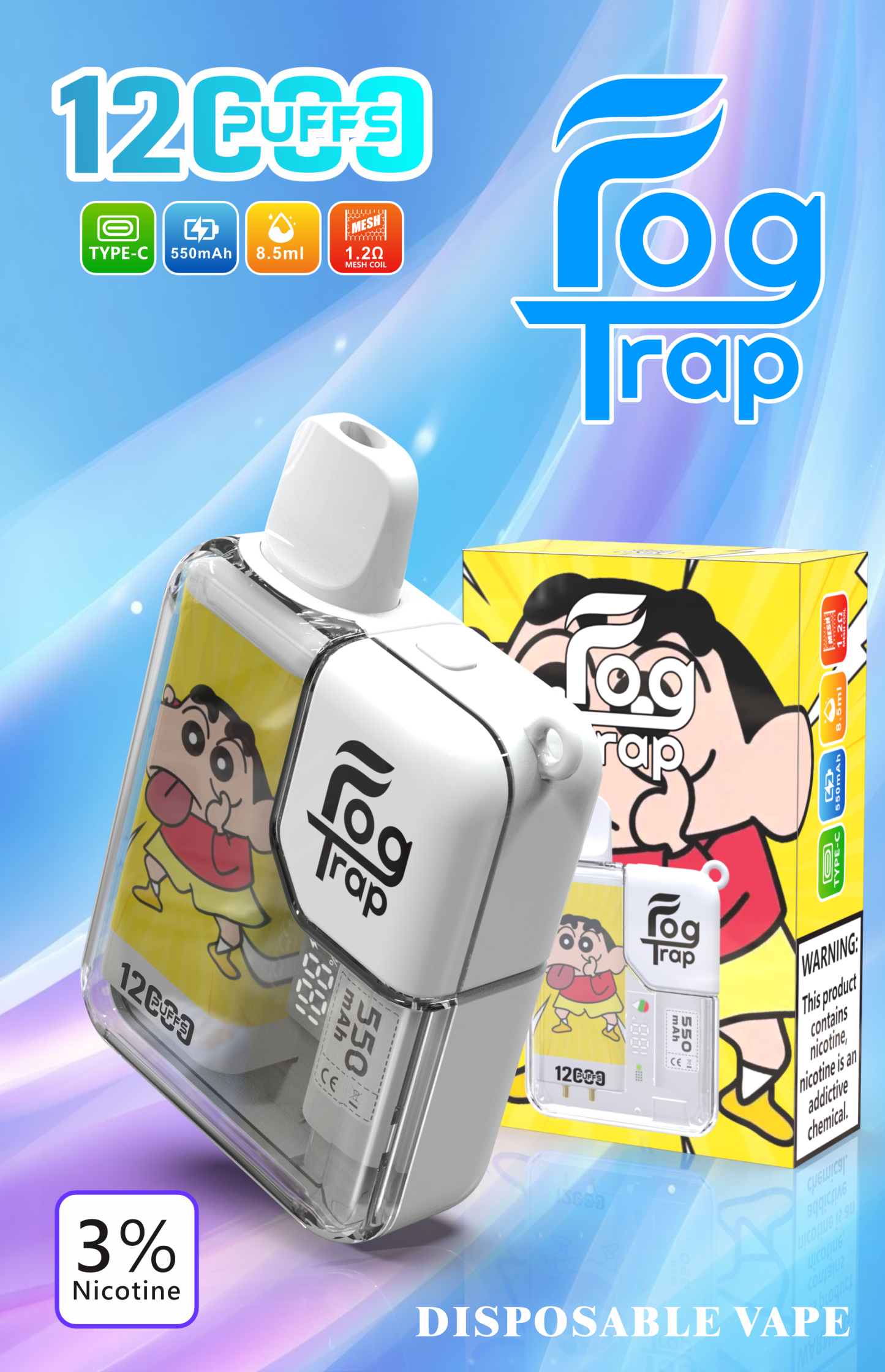 【Fog trap 12000口 抛棄式】LUBUBU 拉布布 / 蠟筆小新 聯名款系列一次性電子煙 時尚設計好攜帶 台灣現貨供應即買即用