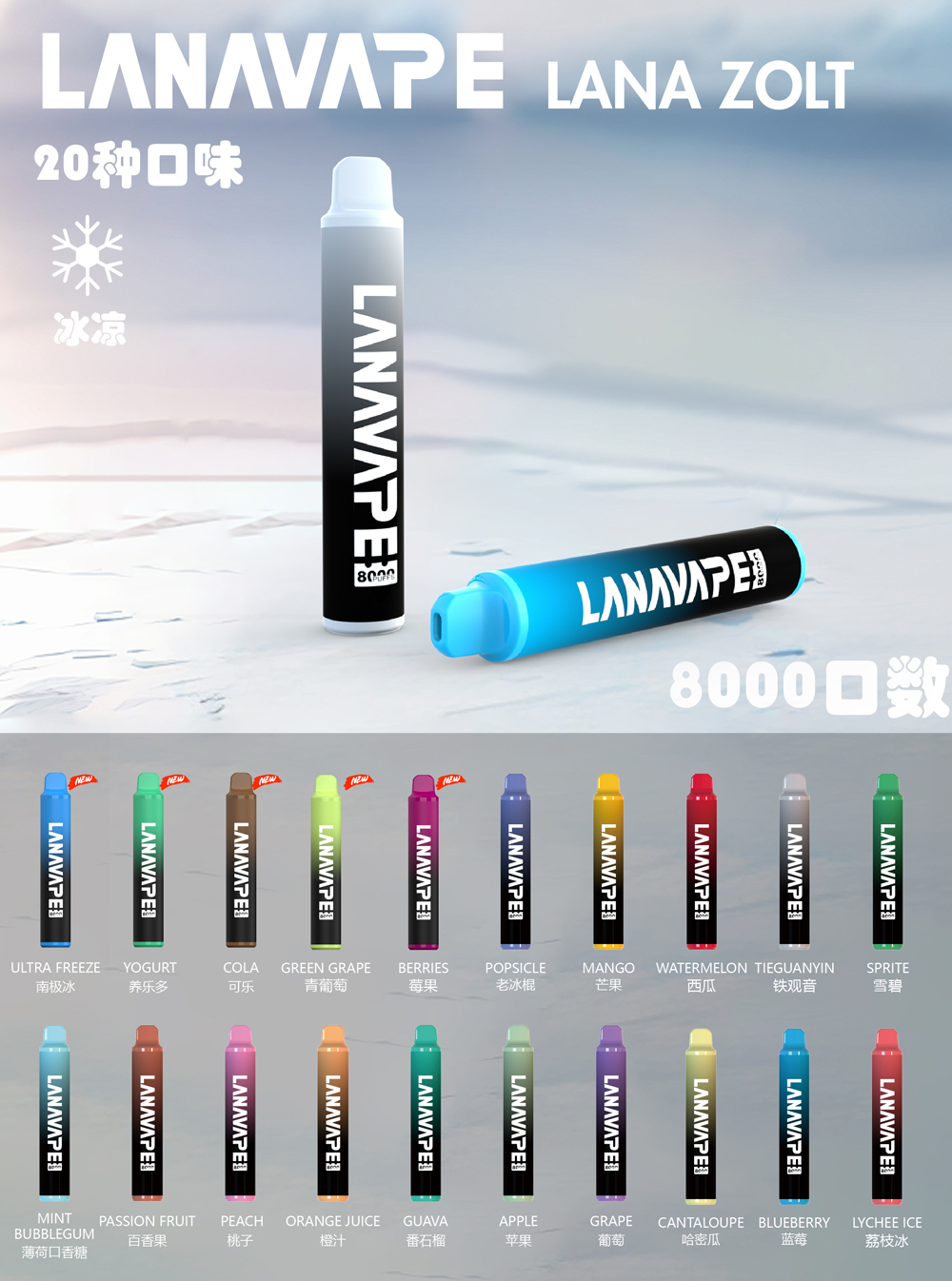 【LANA 8000 MAX PUFF】8000口大容量抛棄式 | ZOLT的電子煙油 | Type-C 可充電 | 一次性電子煙 | 台灣現貨711 全家 貨到付款