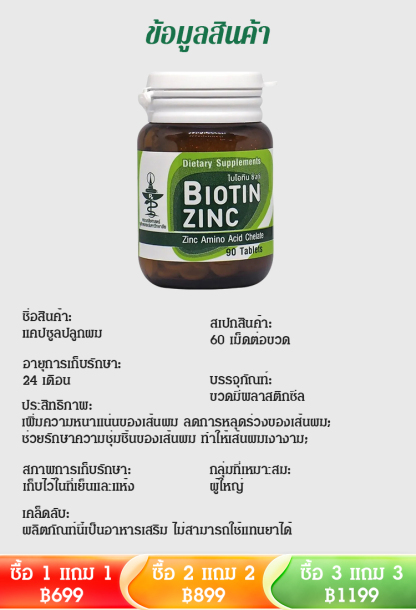 【ขายดีในประเทศไทย】อาหารเสริมซิงค์ป้องกันผมร่วง