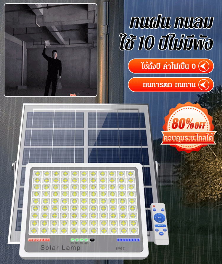 (ทนทาน 10 ปี) ไฟโซล่าเซลล์รุ่นใหม่ สีน้ำเงิน