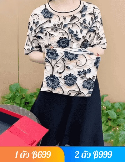 เสื้อแขนสั้นสวยงาม พิมพ์ลายดอกไม้สามมิติ