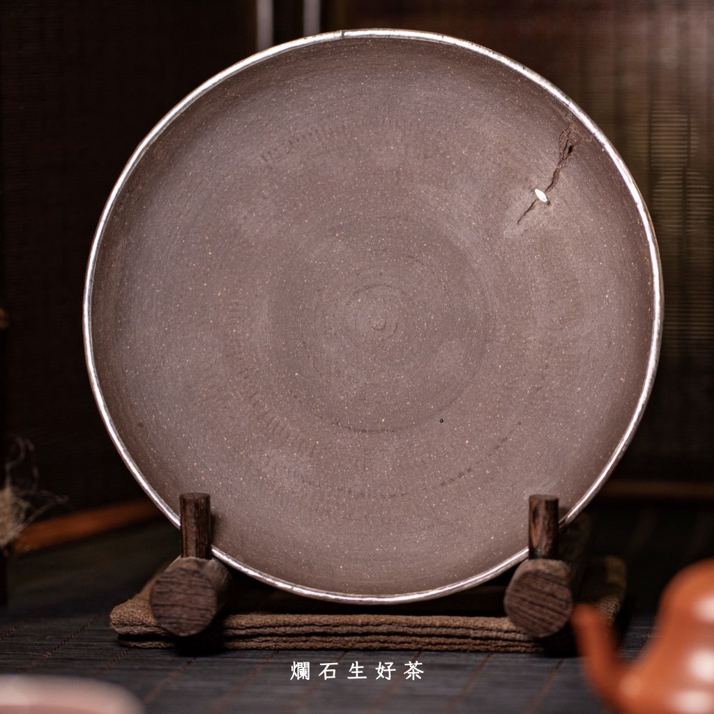 全手工布圓壺承-石介落款｜原礦天青紫泥