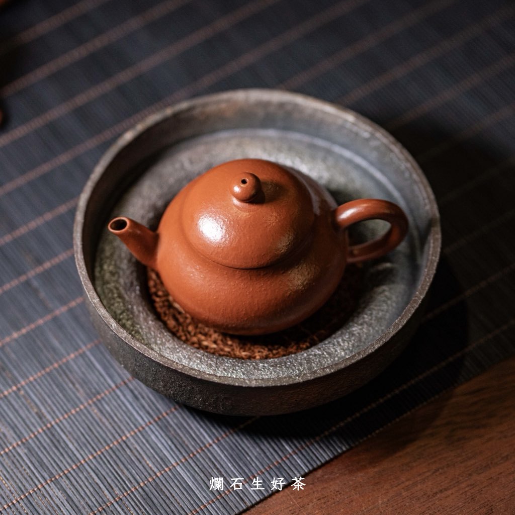 柴燒天在水壺承-石介落款｜原礦天青紫泥