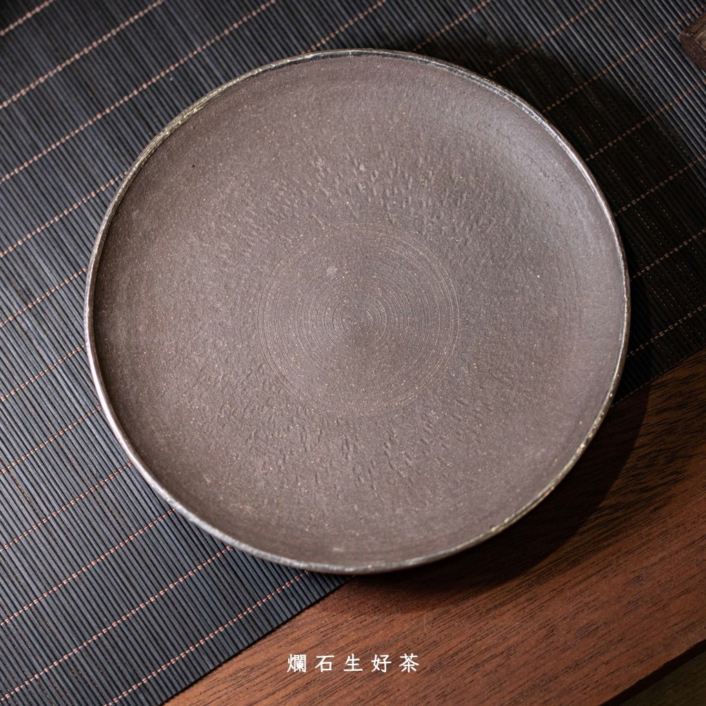 全手工布圓壺承-石介落款｜原礦天青紫泥