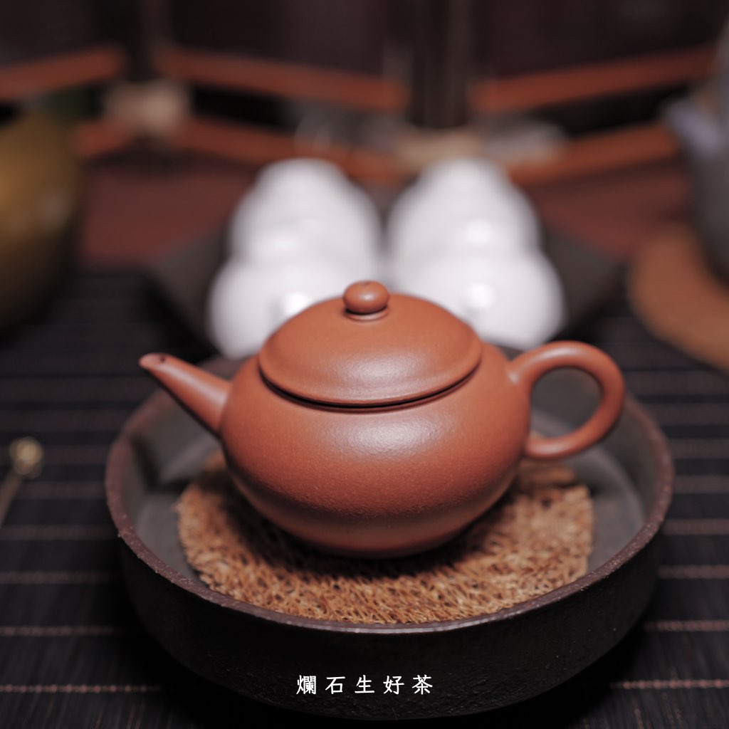 原礦朱泥：仿古福記水平壺 - 石介落款