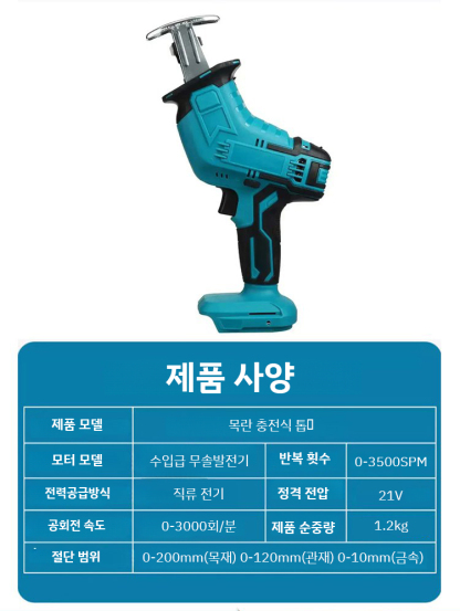 20년 수명, 5초 내 목재 절단, 리튬 전기톱💥