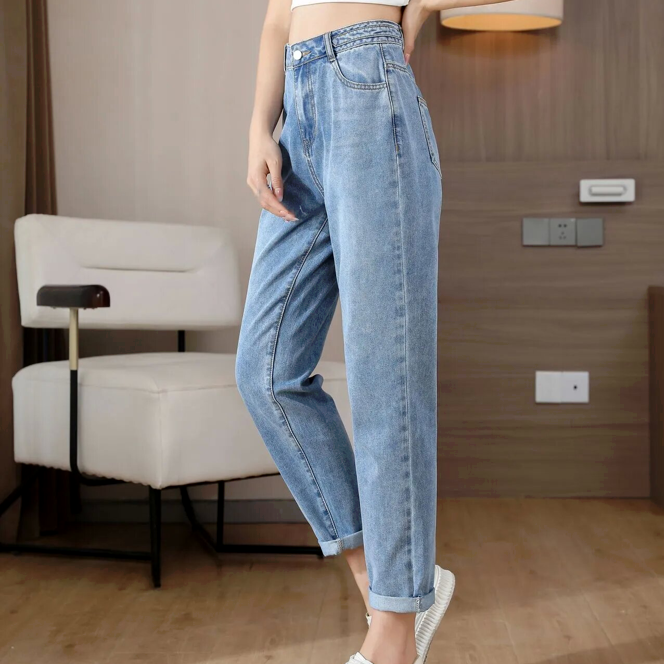 高腰九分休閒牛仔褲