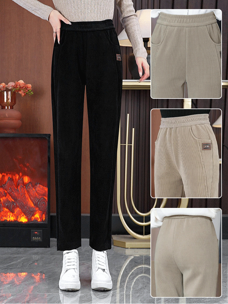 雪貂絨加厚高腰修身長褲