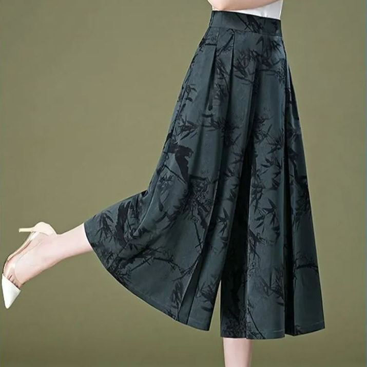 八分闊腿裙褲女夏季薄款高腰寬鬆休閒女褲夏中年媽媽女褲