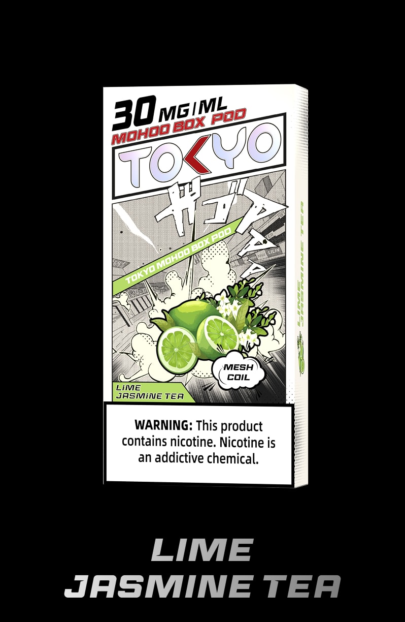 tokyoejuice mohoo box pod Lime Jasmine Tea eliquid