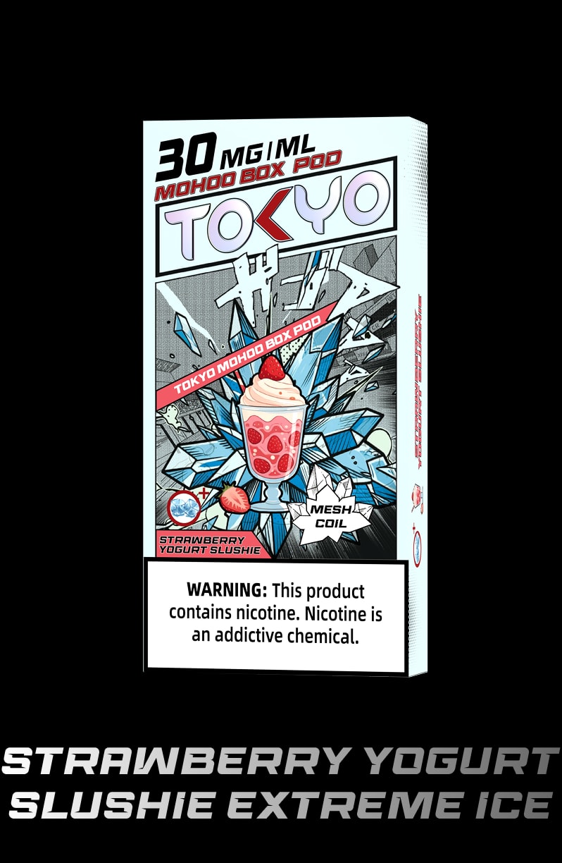 tokyoejuice mohoo box pod STRAWBERRY YOGURT SLUSHIE EXTREME ICE eliquid