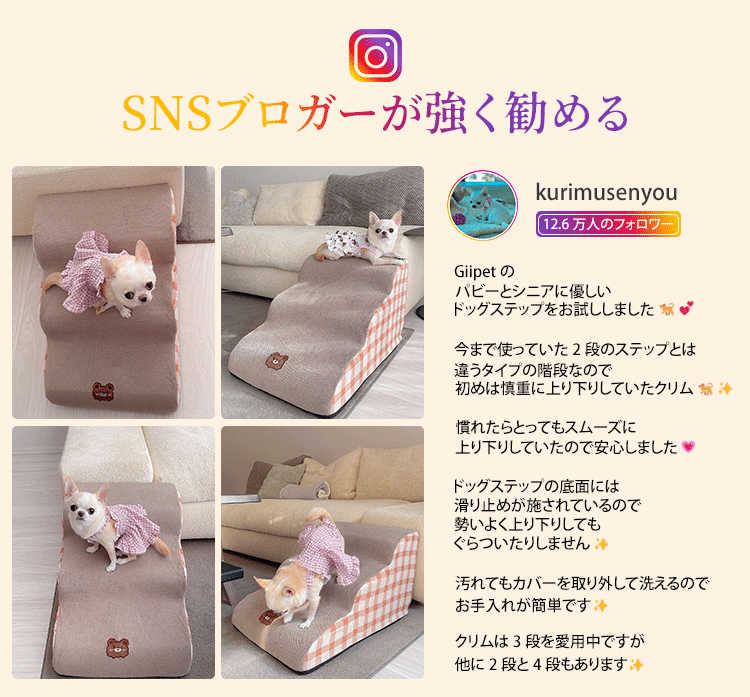 Giipet－犬階段 3段 ペットステップ ドッグステップ ペット階段 犬用階段 滑り止め付き 洗える カバー取り外し 期間限定で贈り物がある