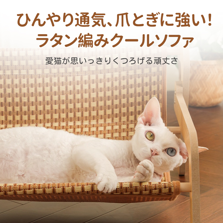 猫・小型犬用ひんやりクールソファ 爪とぎ一体型 広々スペース 選べる2素材 体温上昇抑制 長時間冷感持続 高密度編み 頑丈安定 多頭飼い・ぽっちゃり猫対応 防水防汚 お手入れ楽々