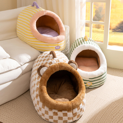 マカロンペットベッド ドーム型 4Dクラウドフリース構造 サーマル素材採用 蓄熱保温 ポカポカ 厚手ふっくら高弾力性 型崩れなし 両面クッション仕様 リネン風生地で通気爽快 オールシーズン対応 持ち手付き 小型犬 中型犬 猫 多頭飼い-Giipet