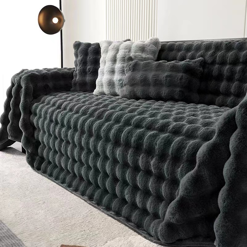 ラビットタッチソファーカバー 極厚1000g/m³ ふわふわ もこもこ とろける肌触り 蓄熱保温 長時間暖か 抗菌 ダニ対策 ホルムアルデヒド未検出 高密度加工 毛抜けゼロ 滑り止め ズレにくい 多用途ブランケット 秋冬用 インテリア-Giipet