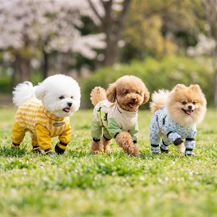 小型犬用フルカバーオールドッグウェア 犬 レインコート 四脚 泥除け 汚れ防止 防水 撥水 防ダニ リード穴付き お散歩 お風呂不要 足まで保護 つなぎ ロンパース 春夏秋冬 オールシーズン 厚手 フリース 選べる4タイプ