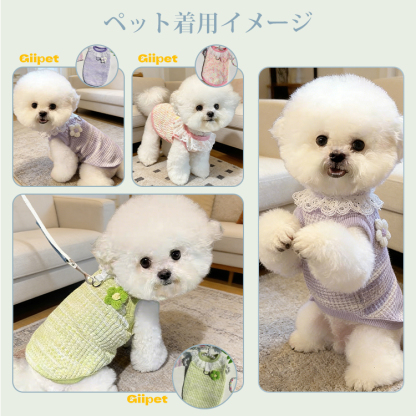 ニット製 可愛いレース襟 ペット用薄手ベスト 犬服 猫兼用 春夏 綿100% コットン 通気性抜群 蒸れない 透かし編み 可愛い お洒落 ドッグウェア 小型犬 中型犬  抜け毛防止 部屋着 散歩