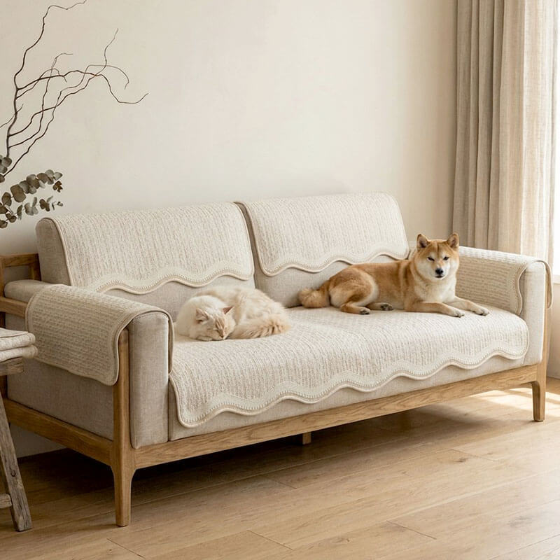 波型柄ソファカバー 接触冷感 夏用 ひんやり 涼しい Q-max0.4 凸凹 侘寂スタイル 禅 和モダン 高通気性 蒸れない 洗える 犬猫対策 爪とぎ防止 汚れ防止 1-4人掛け 暑さ対策 マルチカバー