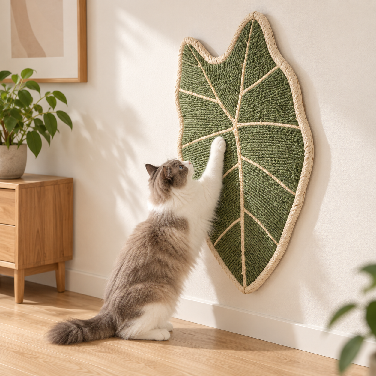 猫用爪とぎマット｜天然サイザル・家具保護・壁貼りタイプ｜リーフ柄｜Giipet