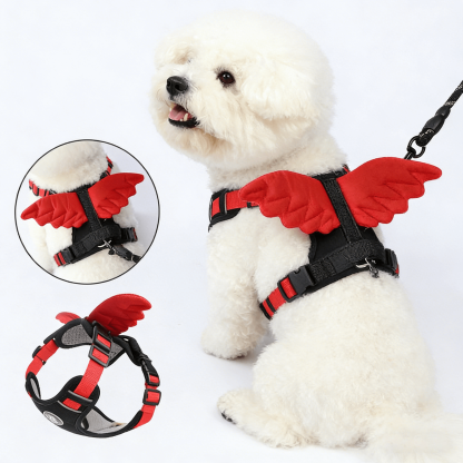 犬用ハーネス 天使の羽付き 胴輪 防爆走 衝撃吸収 非圧迫設計 負担軽減 通気性 ハニカムメッシュ 4点調整 毛挟み防止 ワンタッチ着脱 360度回転クリップ 小型犬 中型犬 猫 かわいい お散歩用品