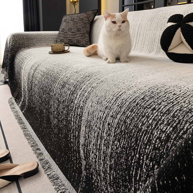 モノクログラデーションソファカバー 北欧風シュニール織り 厚手で肌触り極上 抗菌・防ダニ機能付き 全くズレない滑り止め加工 色落ち・縮みなし 猫の爪にも強い耐久性 オールシーズン対応 簡単取付 マルチカバー-Giipet