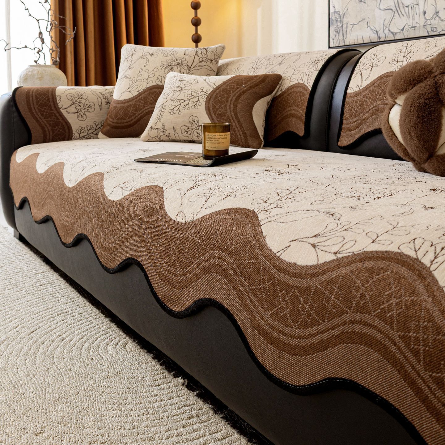 ソファーパッド ソファーカバー 1人掛け 2人掛け 3人掛け シェニール素材 滑り止め付き 耐摩耗性 レトロ 植物ジャカード 高級感 ウェーブライン 肘付き 肘なし 一体型 敷きパッド 柔らかい 肌に優しい 四季適用 洗える おしゃれ