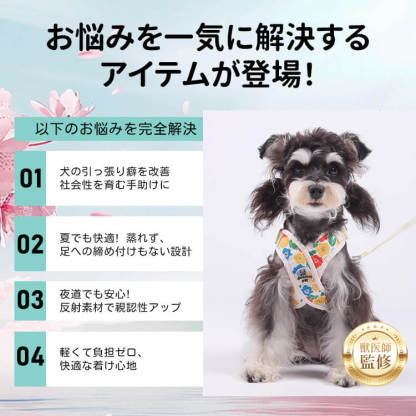 クロス型花柄ハーネスセット 犬用リード付き 春夏秋用 軽量 通気性抜群 X型デザイン 首に優しい 負担軽減 調節可能 反射材 おしゃれ 可愛い 小型犬 中型犬 大型犬 散歩 お出かけ 安心設計