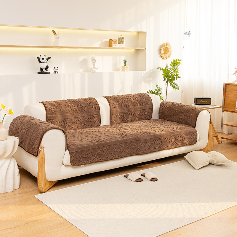 ラビットファー調ソファカバー ジャカード織り 犬猫対策 引っ掻き傷対策 汚れ防止 暖かい ふわもこ 洗える 丸洗いOK 滑り止め ズレない 厚手 高耐久 毛玉防止 北欧 おしゃれ 秋冬用 蓄熱保温 吸湿発熱 1-5人掛け対応 全5色
