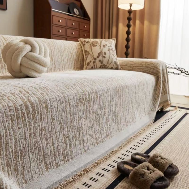 フレンチクリーム風 ストライプ柄ソファカバー 爪とぎ防止 シェニール織り カシミヤタッチ 厚手 柔らかい 犬猫対策 傷防止 汚れ防止 毛が付きにくい 抗菌 防臭 丸洗い可能 北欧 おしゃれ 滑り止め ズレない 1/2/3/4人掛け オールシーズン-Giipet