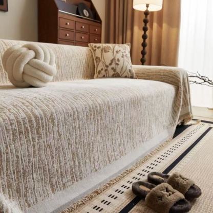 フレンチクリーム風 ストライプ柄ソファカバー 爪とぎ防止 シェニール織り カシミヤタッチ 厚手 柔らかい 犬猫対策 傷防止 汚れ防止 毛が付きにくい 抗菌 防臭 丸洗い可能 北欧 おしゃれ 滑り止め ズレない 1/2/3/4人掛け オールシーズン-Giipet