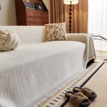 フレンチクリーム風 ストライプ柄ソファカバー 爪とぎ防止 シェニール織り カシミヤタッチ 厚手 柔らかい 犬猫対策 傷防止 汚れ防止 毛が付きにくい 抗菌 防臭 丸洗い可能 北欧 おしゃれ 滑り止め ズレない 1/2/3/4人掛け オールシーズン-Giipet