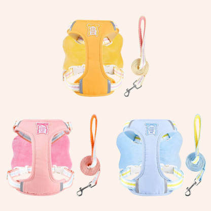 可愛いリボン付き犬用ハーネス おしゃれで安定感抜群！軽量＆通気性メッシュで快適フィット ズレにくい簡単装着 負担なしの工字型デザイン 豊富なドーパミンカラー 小型犬 中型犬 子犬 お散歩 お出かけ用 散歩グッズ 犬用品-Giipet