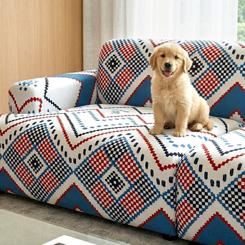 北欧涼感ソファカバー 幾何学アート 暑さ対策 ひんやり 接触冷感 レトロモダン  おしゃれ 伸縮性抜群 ストレッチ ペット対応 傷防止 引っかきに強い 毛がつきにくい 丸洗いOK ソファー保護カバー 蒸れない