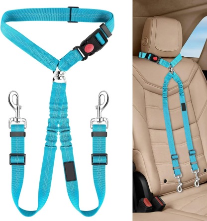可伸缩双狗宠物安全带