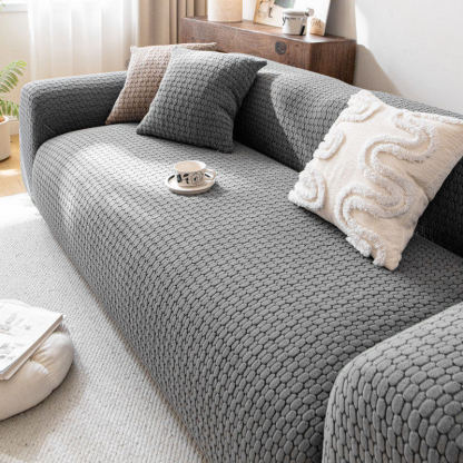 ミルキーホワイト水玉ソファカバー 引っ掻き防止 爪とぎガード 防水 耐尿加工 汚れ防止 高伸縮 柔らかい 無臭 傷防止 犬猫対策 おしゃれ 北欧風 洗える 1-4人掛け