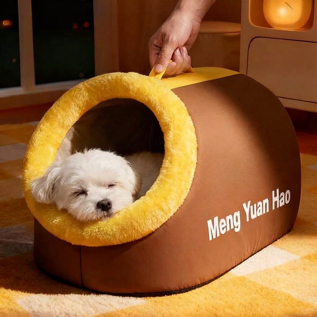 猫犬兼用厚手ドーム型隠れ家ベッド ふかふか もちもち 高反発 体圧分散 雲のような寝心地 保温防寒 あったか 秋冬用 洗濯機OK クッション分離式 お手入れ簡単 耐引っ掻き耐水 へたらない 型崩れしない 滑り止め 湿気対策 通気性 大型猫犬対応 S-XLサイズ 移動楽々 手提げ付き