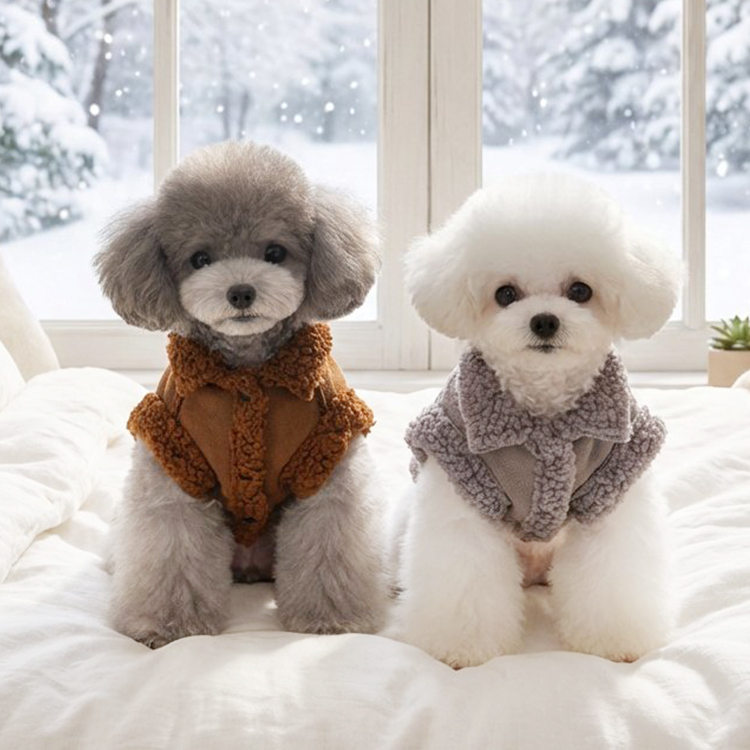 Giipet-犬用服 スエードベスト  秋冬 ジャケット コート 小型犬用 あたたかい フリース パーカー おしゃれ 暖かい 防寒 防風 ベスト ペット ドッグウェア 洋服 Dリング付き 冬服 子犬 -Giipet