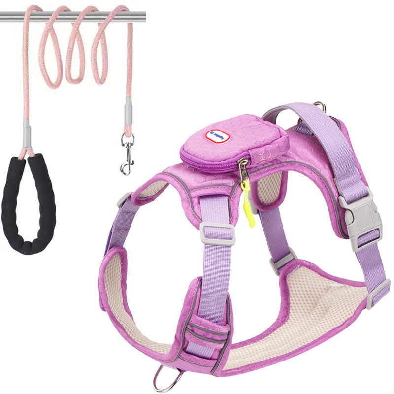 犬用ハーネス バックパック一体型 リュック付き 胴輪 小型犬 中型犬 大型犬 表面防水 耐摩耗生地 裏地メッシュ 通気性抜群 背部ハンドル付き 突進防止 断裂防止 環状リフレクター 夜間反射 視認性UP 飛び出し防止 散歩 アウトドア 自負バッグ