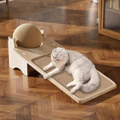 猫爪とぎ板＆ボールセット アルパカ型 ボール付 多機能 一台3役 爪研ぎ 遊び お昼寝 耐久性抜群 クズが出ない 天然サイザル麻製 全年齢対応 湿気対策 家具保護 ストレス解消 新感覚爪とぎ